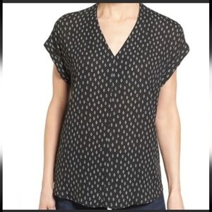 PLEIONE Hi Lo Mixed Media Top Blouse Short Sleeve Womens Size Large